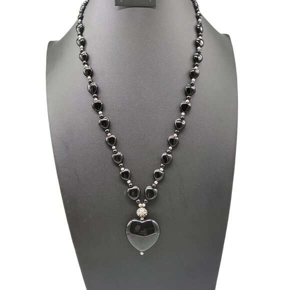Danbury Mint Sterling Black Onyx Heart Pendant Necklace Beaded Gemstone 925 24" - Picture 4 of 16